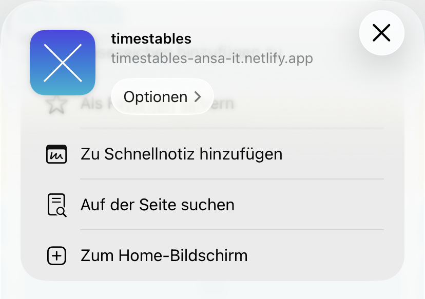 Über Teilen zum Home-Bildschirm hinzufügen.